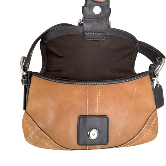 Coach Soho Vintage Leather Flap Shoulder Bag Tan Brown Y2K Handbag Mini Bag - Picture 13 of 17